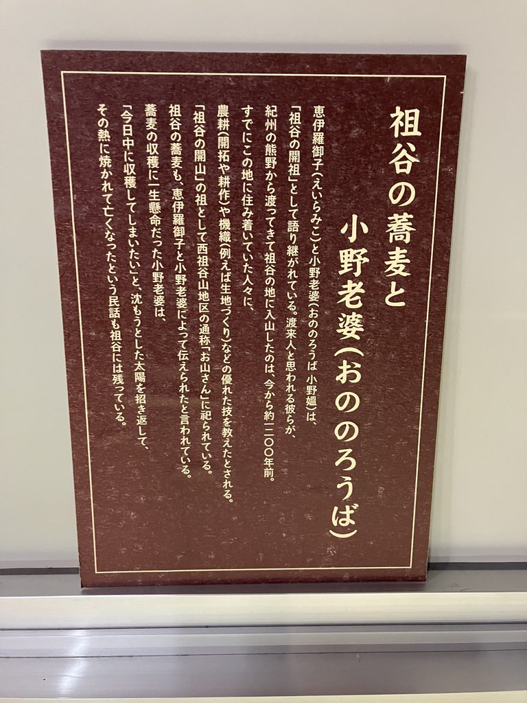 東祖谷歴史民俗資料館の恵伊羅御子と小野老婆の説明